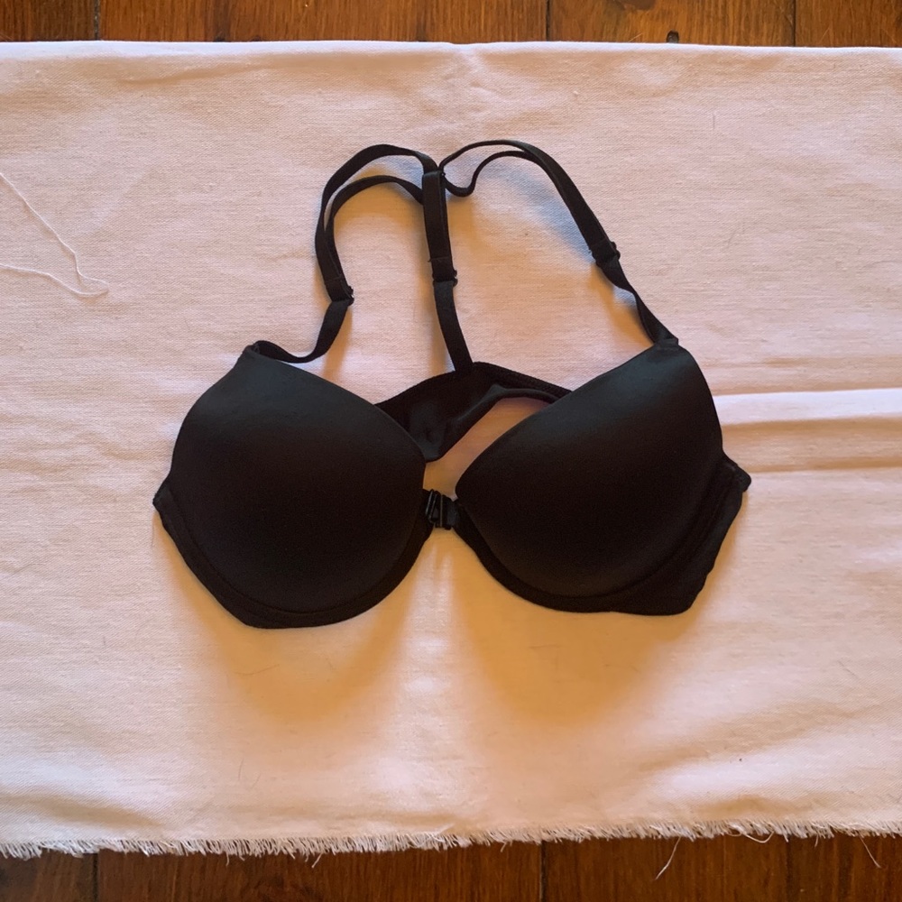 PINK Black Push Up Bra T-Back Front Clasp 34B